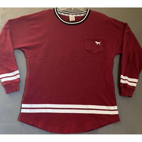 Victoria’s Secret PINK‎ Sweatshirt Women’s Small Burgundy White Spellout - Picture 2 of 11